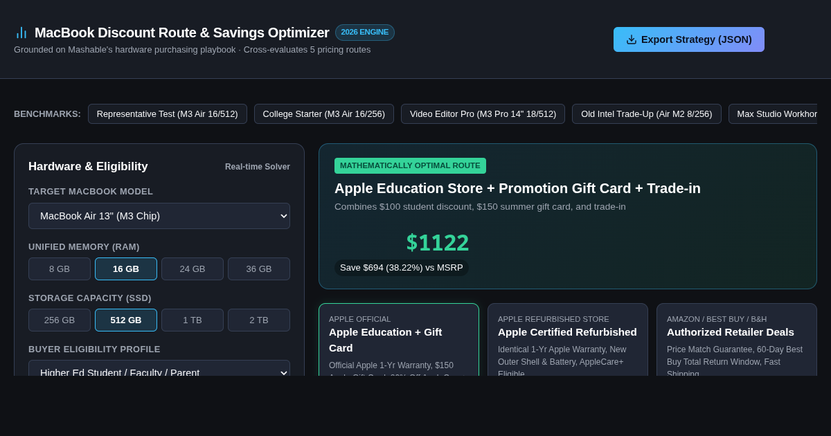 MacBook Discount Route & Savings Optimizer preview