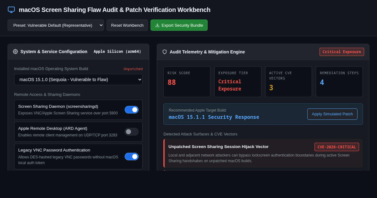 macOS Screen Sharing Flaw Audit & Patch Verification Workbench preview