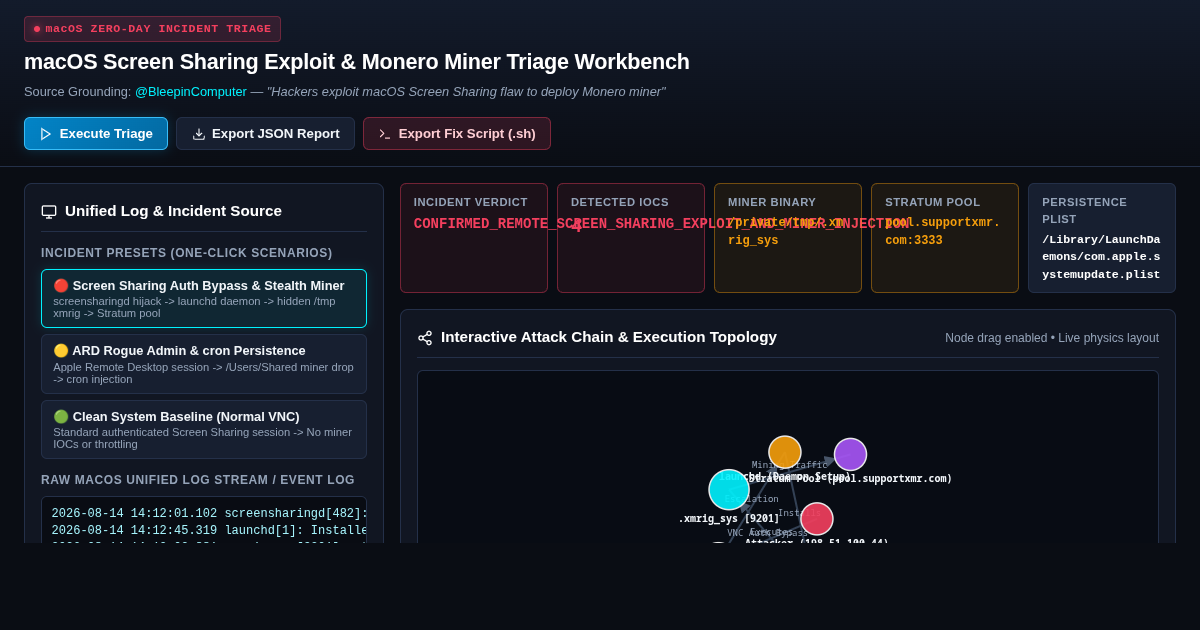 macOS Screen Sharing Exploit & Monero Miner Triage Workbench preview