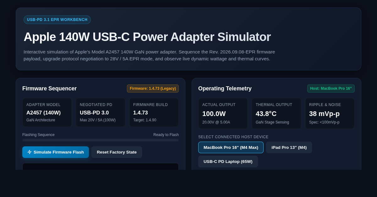 Apple 140W USB-C Power Adapter Firmware & Charging Profile Simulator preview