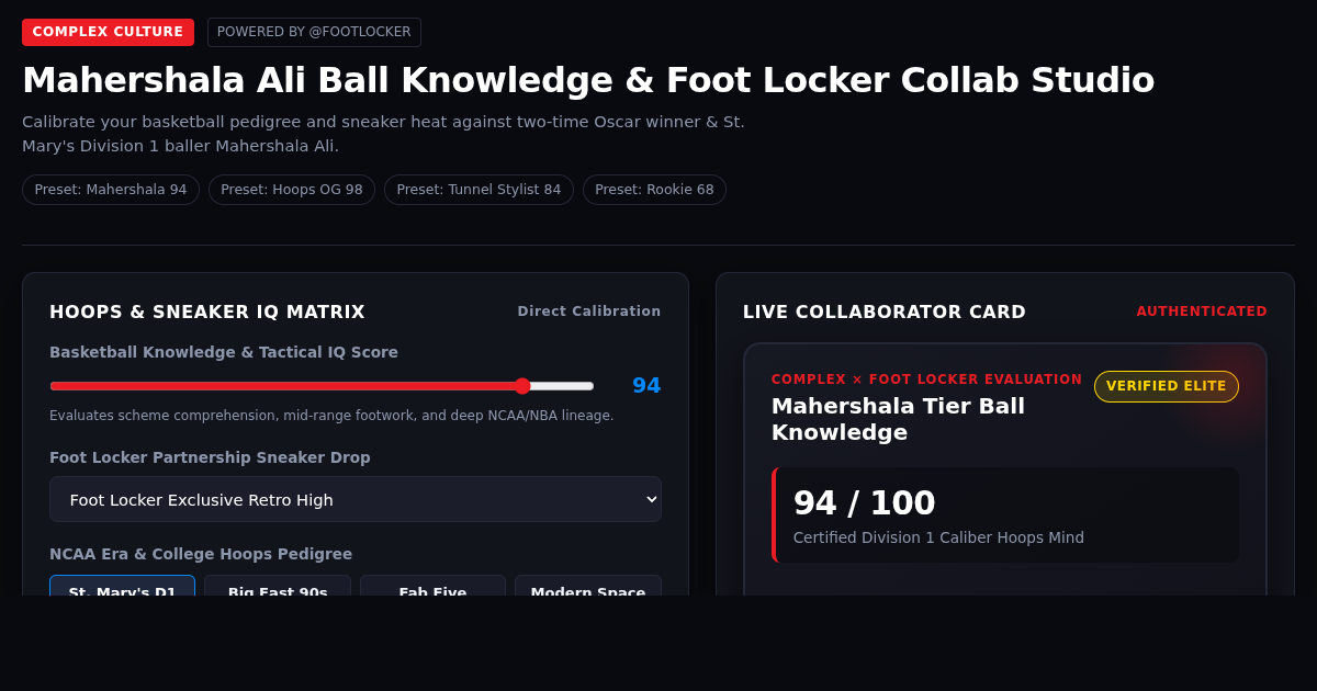 Mahershala Ali Ball Knowledge & Foot Locker Collab Studio preview