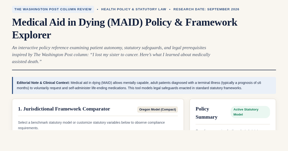 Medical Aid in Dying (MAID) Policy & Framework Explorer preview