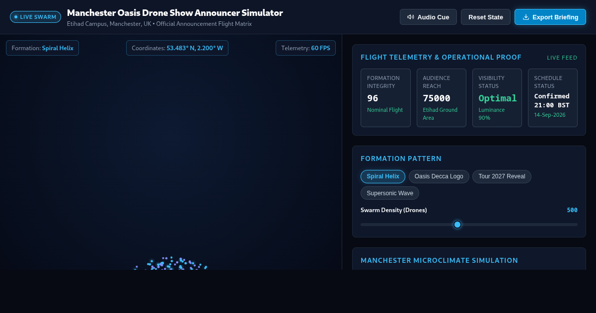 Manchester Oasis Drone Show Announcer Simulator preview