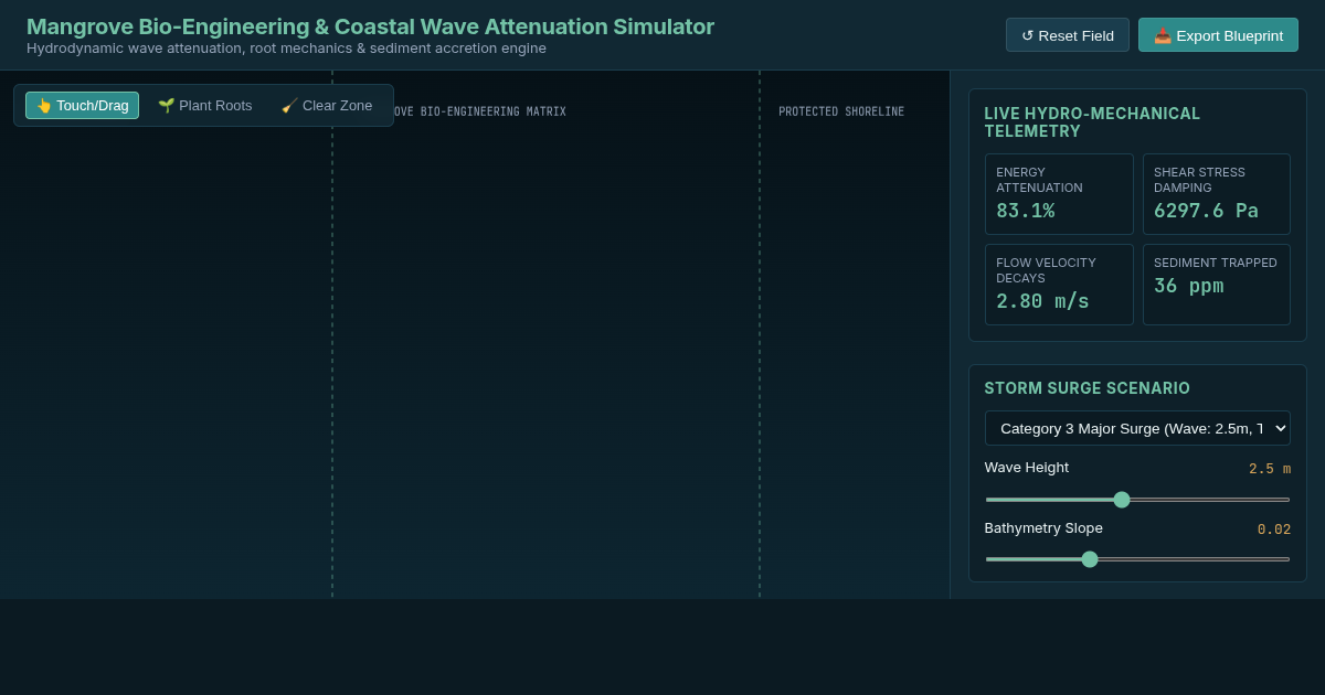 Mangrove Bio-Engineering & Coastal Wave Attenuation Simulator preview