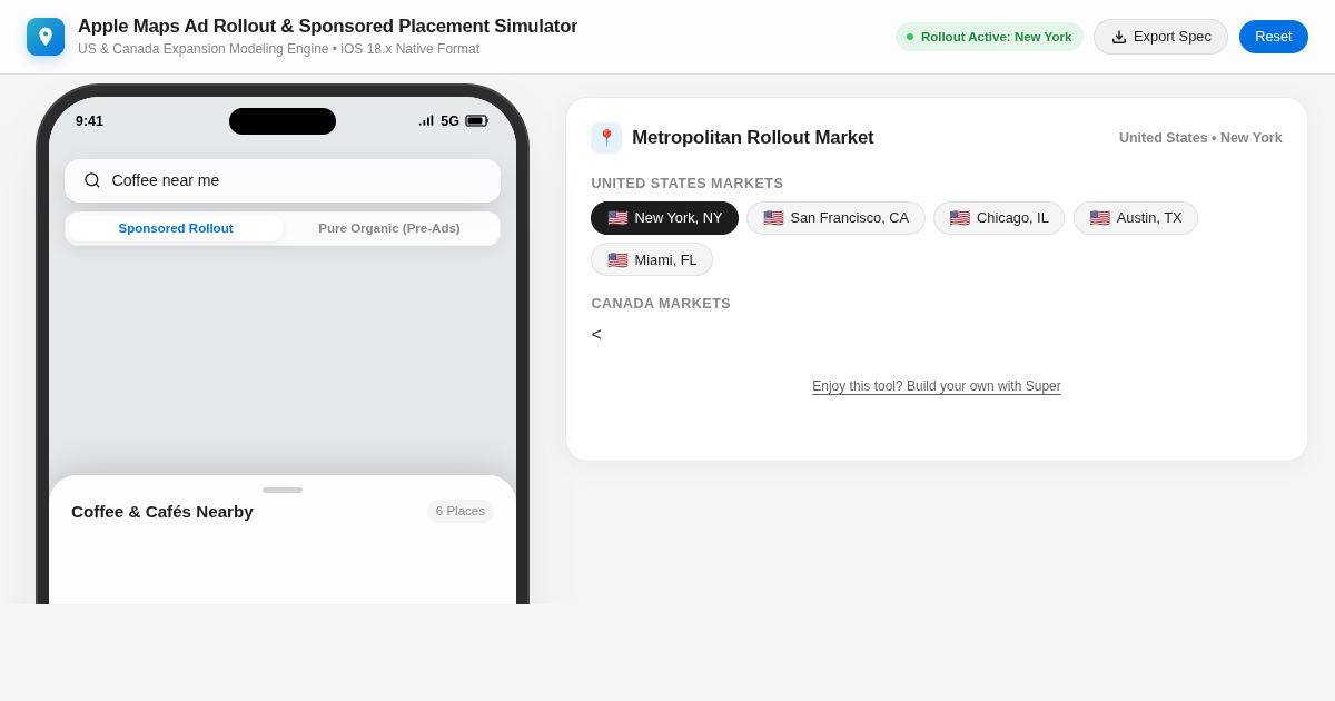 Apple Maps Ad Rollout & Sponsored Placement Simulator preview