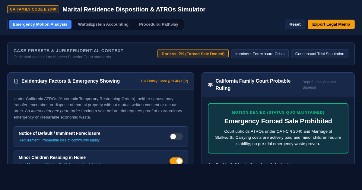 Marital Residence Disposition & ATROs Simulator preview