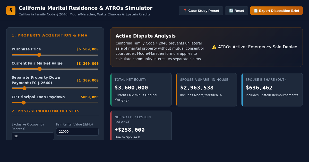 California Marital Residence & ATROs Simulator | Family Law Property Division preview