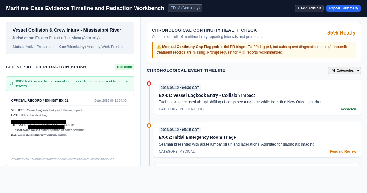 Maritime Case Evidence Timeline and Redaction Workbench preview