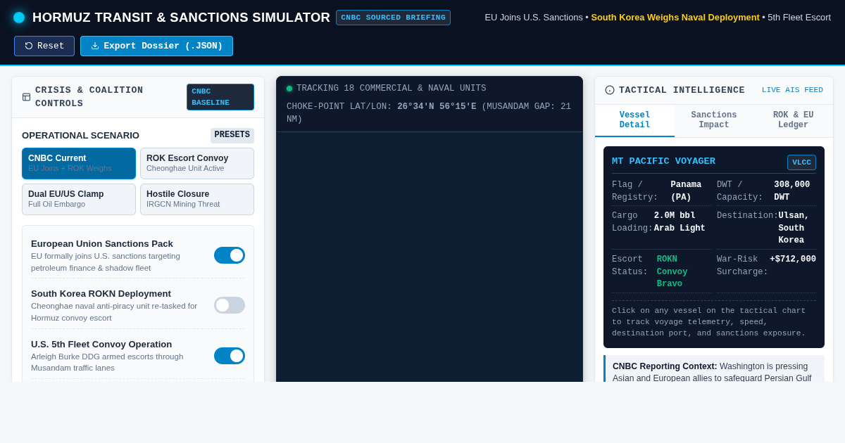 Strait of Hormuz Maritime Transit & Sanctions Simulator | Geopolitical Energy Risk Model preview