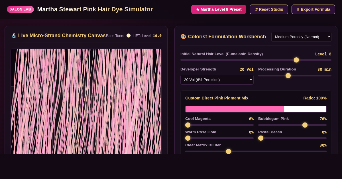 Martha Stewart Pink Hair Dye Simulator & Color Chemistry Studio preview