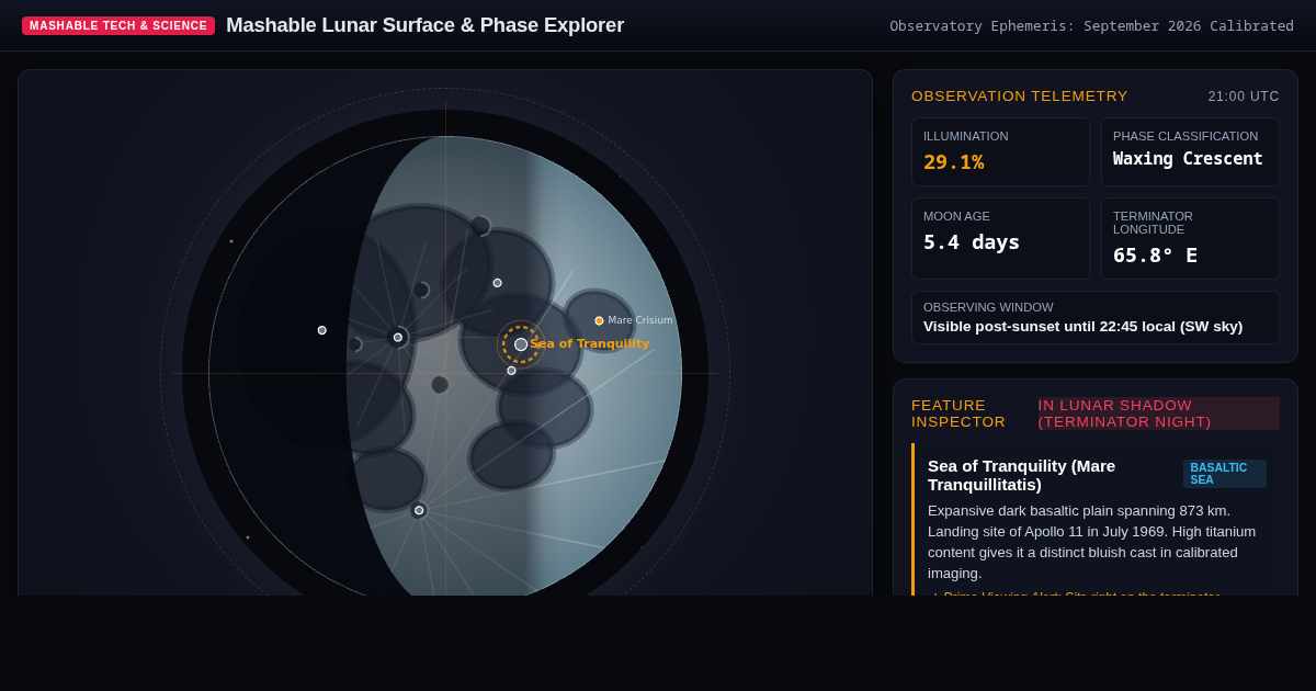 Mashable Lunar Surface & Phase Explorer preview