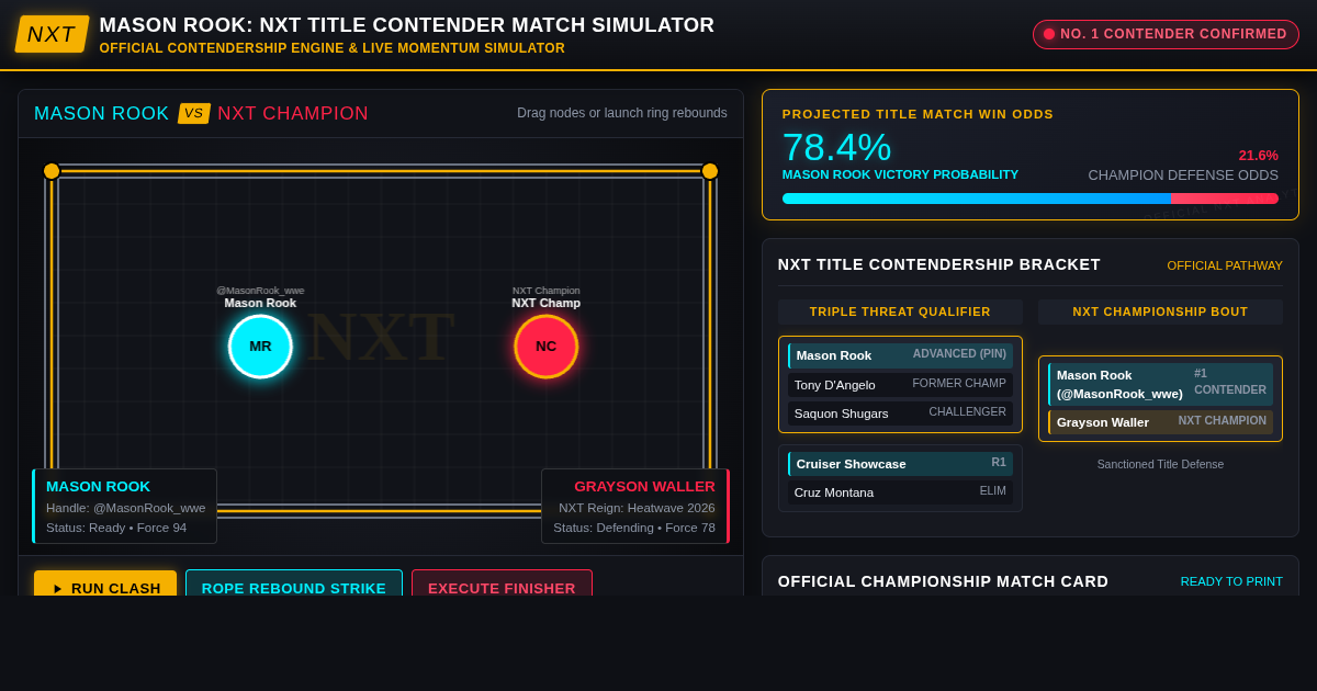 Mason Rook NXT Title Contender Match Simulator & Bracket Planner preview
