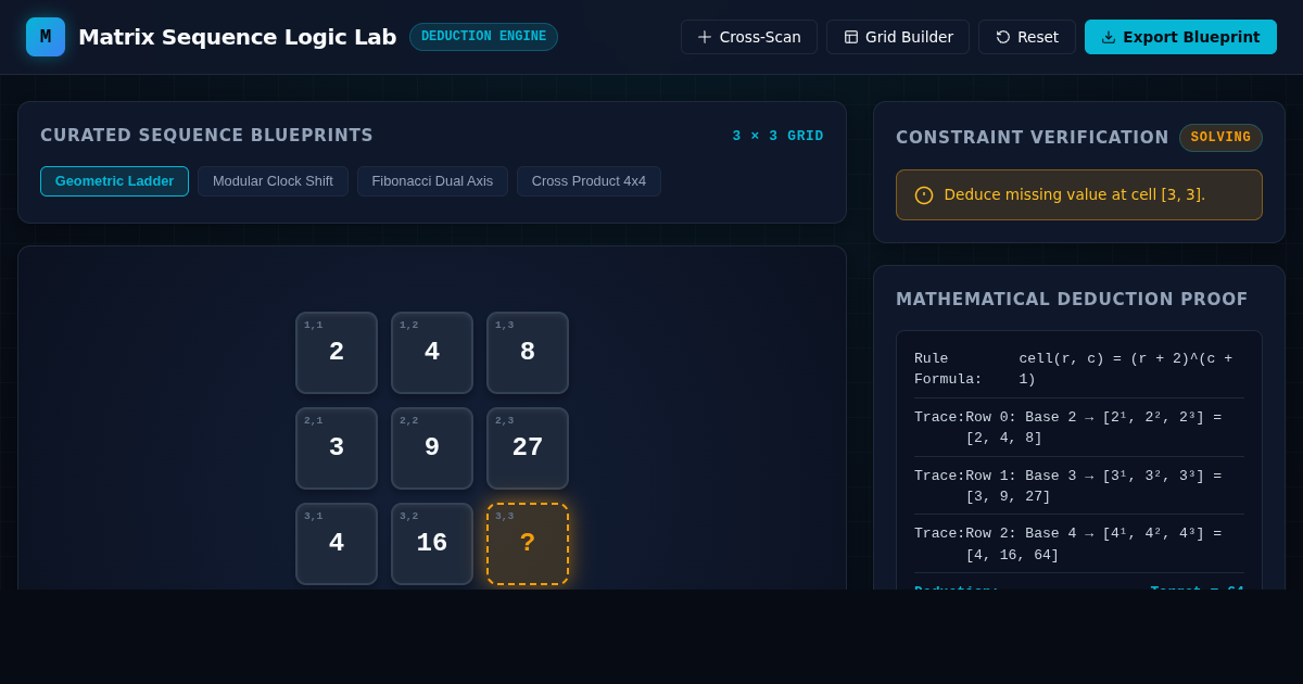 Matrix Sequence Logic Lab: Interactive Grid Puzzle Reasoning Engine preview