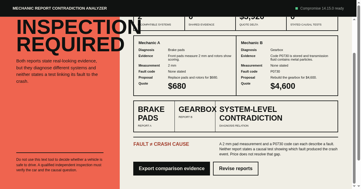 Mechanic Report Contradiction Analyzer preview