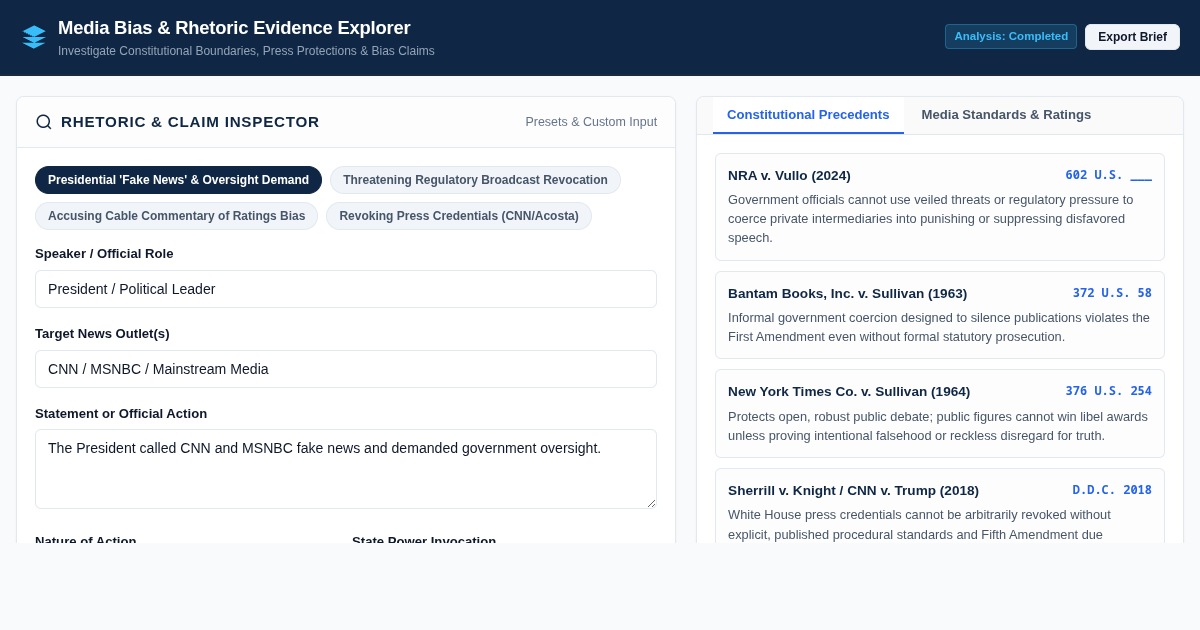 Media Bias & Rhetoric Evidence Explorer preview
