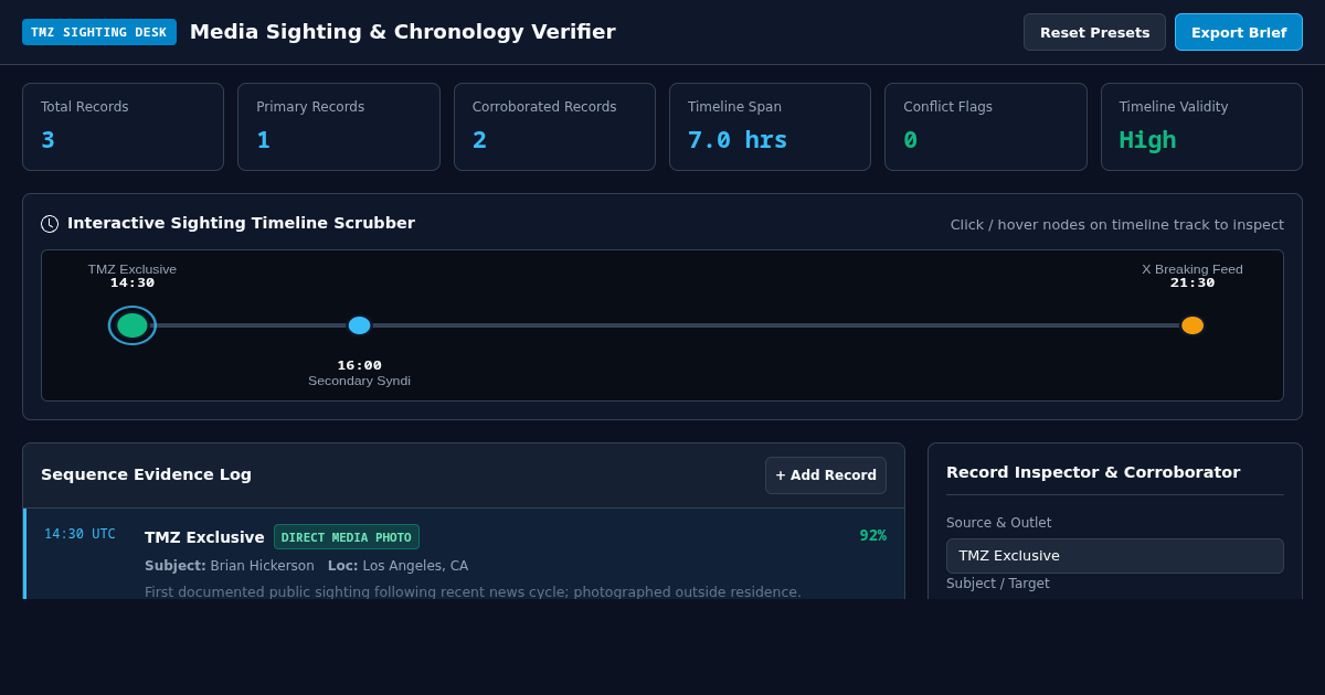 Media Sighting & Chronology Verifier preview