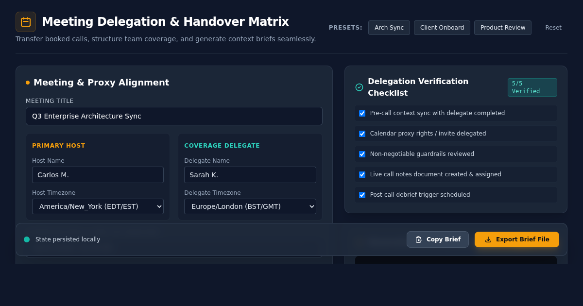 Meeting Delegation & Handover Matrix preview