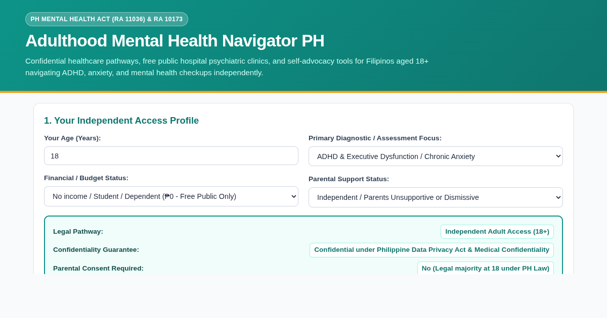 Adulthood Mental Health Navigator PH | 18+ Free Clinic & Rights Guide preview