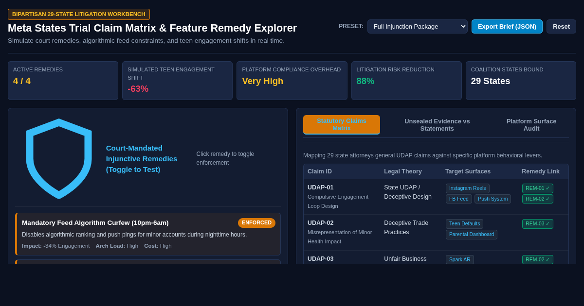Meta 29-State Trial Claim Matrix & Feature Remedy Explorer preview