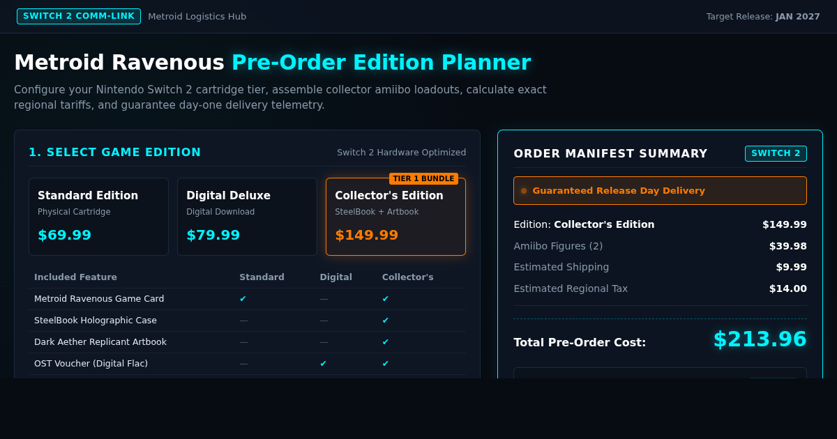 Metroid Ravenous Edition & Amiibo Preorder Planner preview
