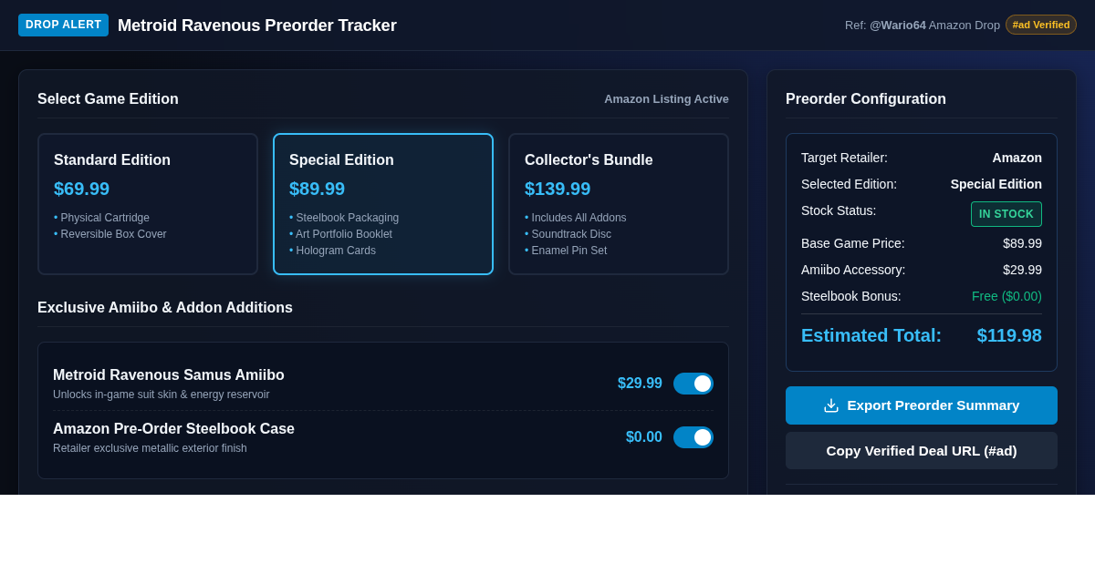 Metroid Ravenous Edition & Amiibo Preorder Tracker preview