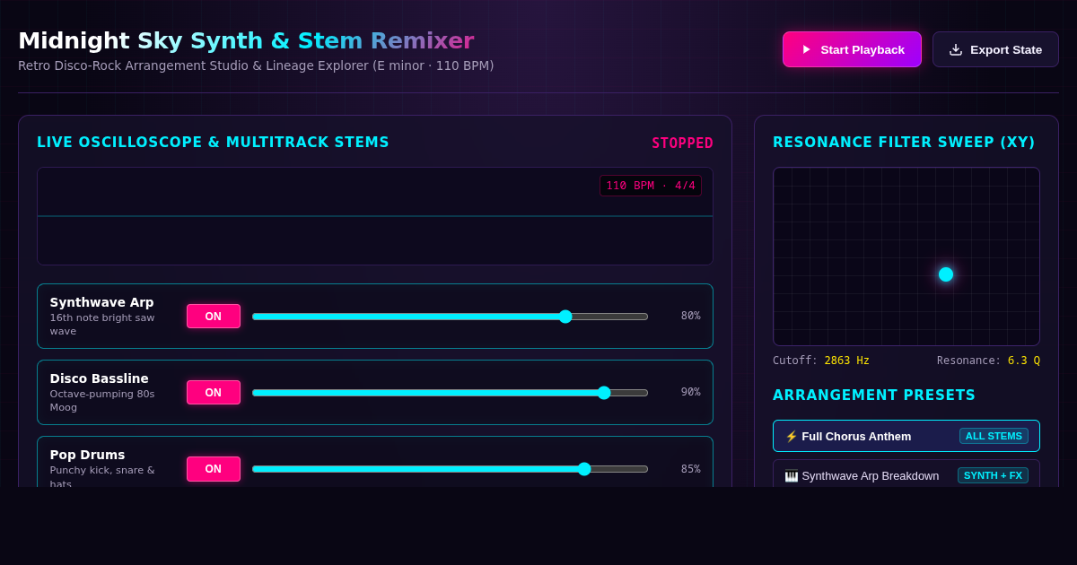 Midnight Sky Synth & Stem Remixer | Retro Disco-Rock Lab preview