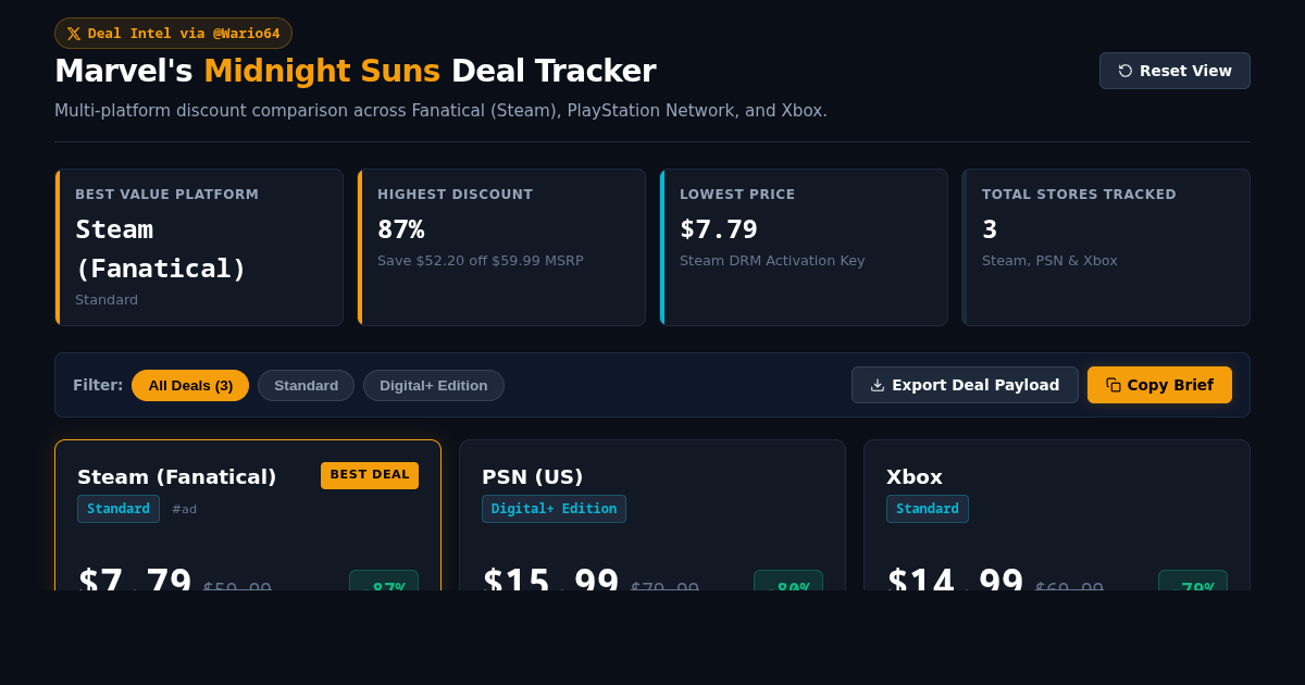 Marvel's Midnight Suns Deal Tracker & Price Comparator preview