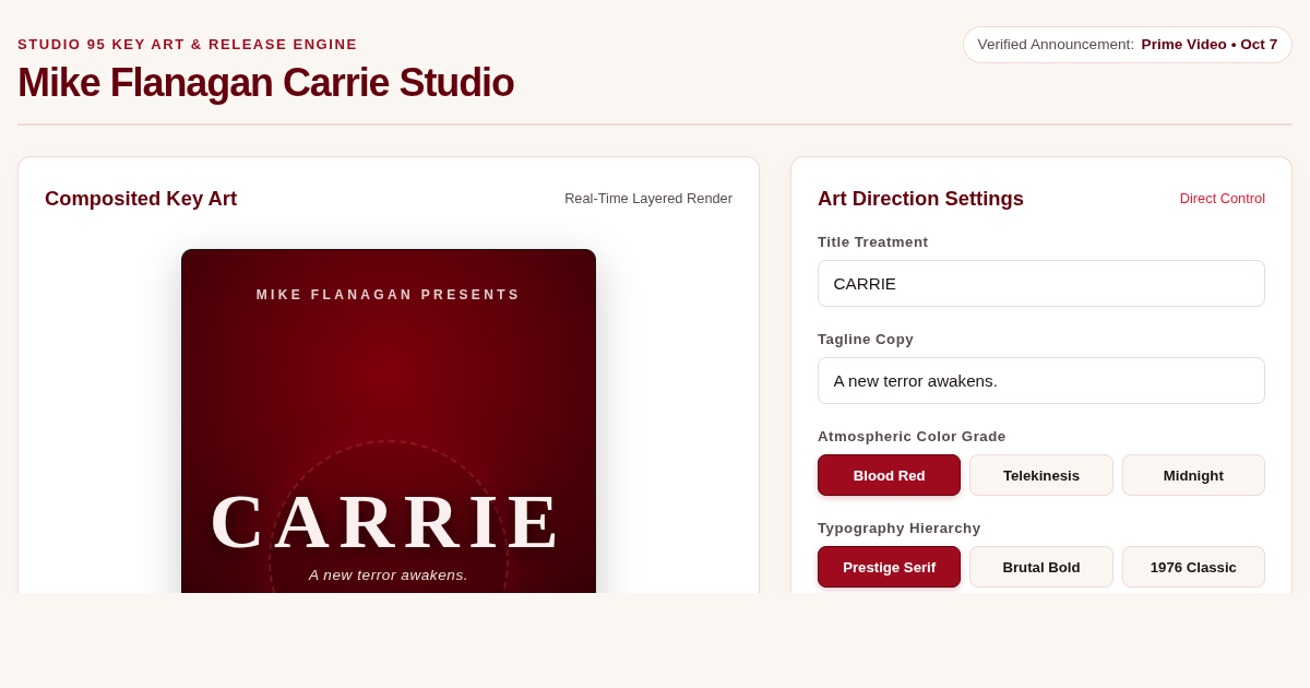 Mike Flanagan Carrie Series Release & Key Art Studio 95 preview