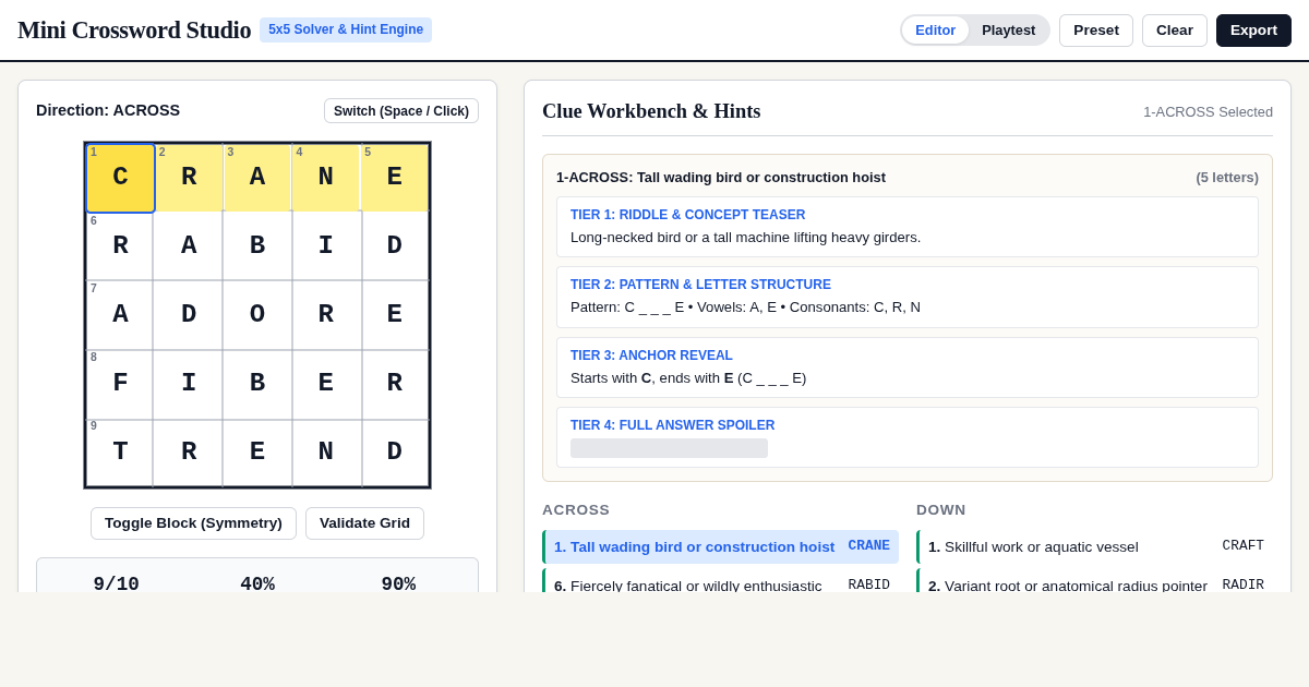 NYT Mini Crossword Builder & Hint Studio preview