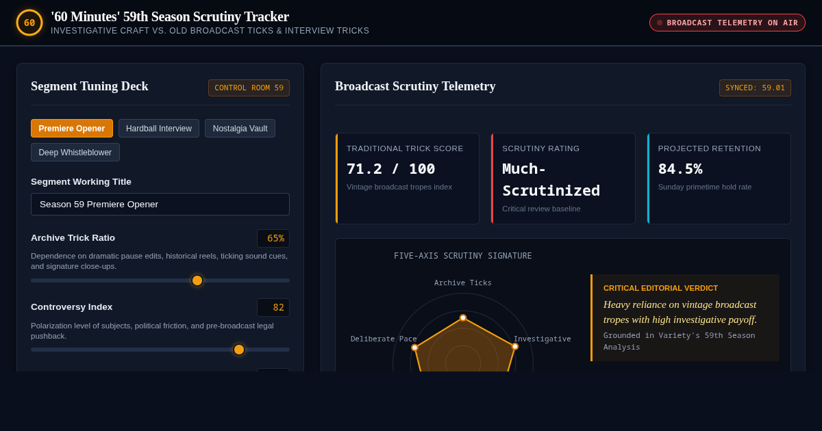 60 Minutes 59th Season Segment Planner & Scrutiny Tracker preview
