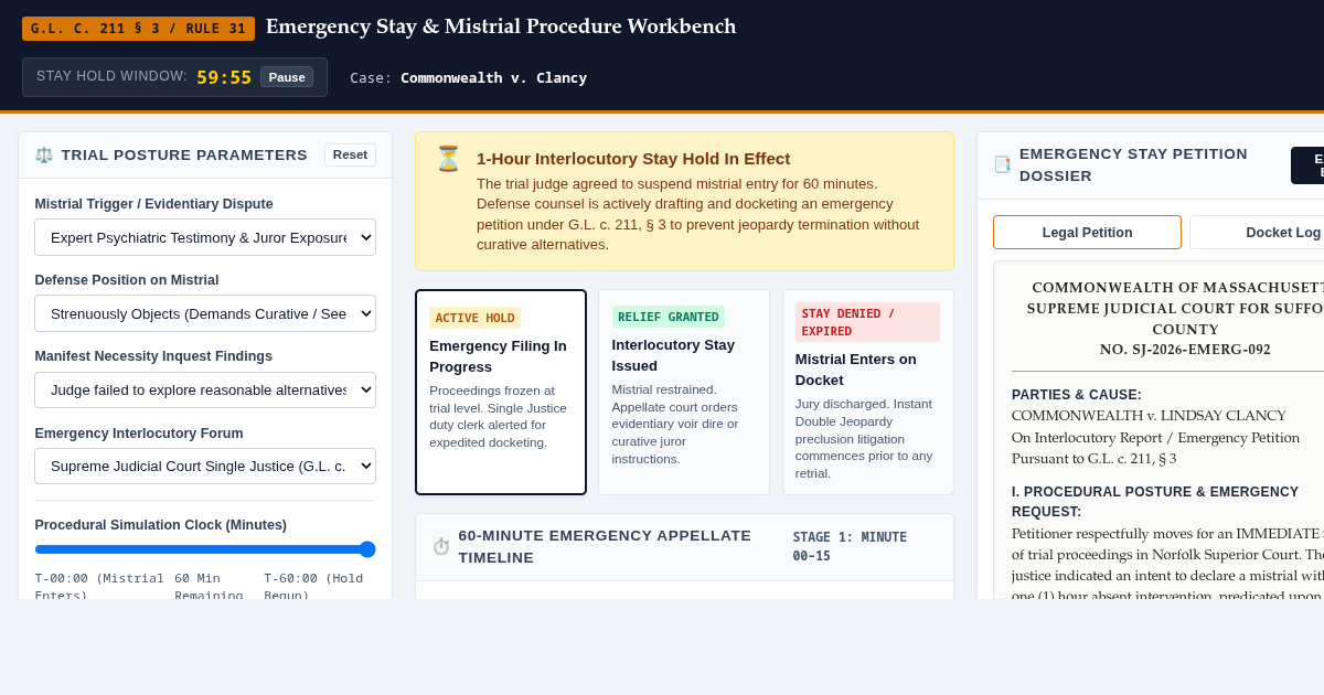 Emergency Stay & Mistrial Procedure Workbench preview