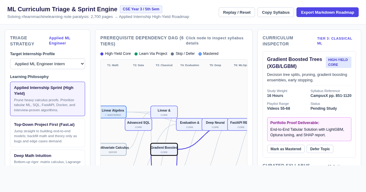 ML Curriculum Triage & Internship Sprint Engine preview