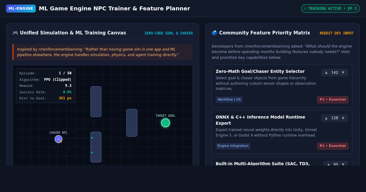ML Game Engine NPC Trainer & Feature Planner preview