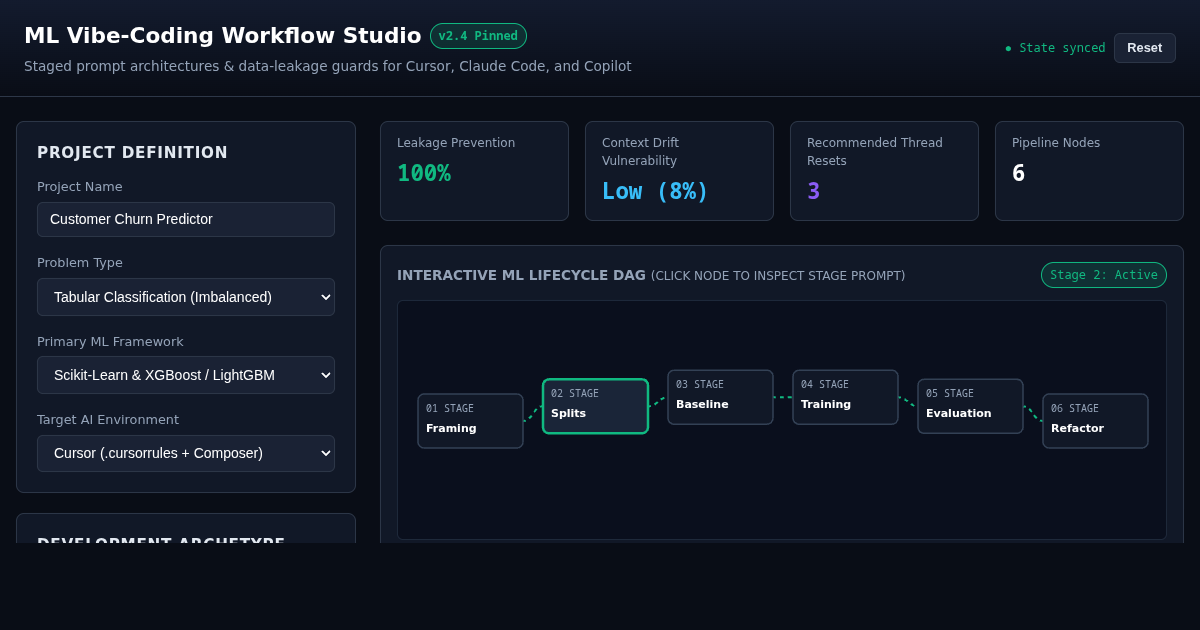 ML Vibe-Coding Workflow Studio & Prompt Architecture Generator preview