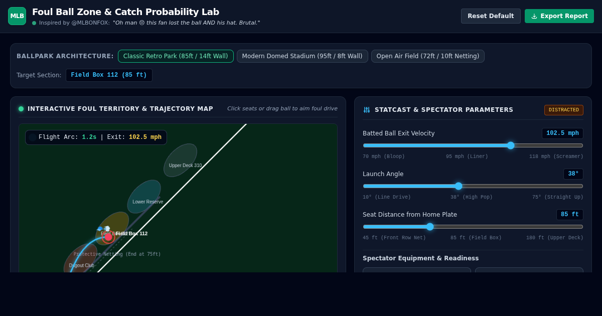 MLB Ballpark Foul Ball Zone & Catch Probability Calculator preview
