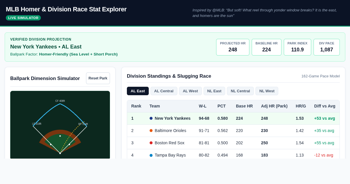 MLB Homer & Division Race Stat Explorer preview