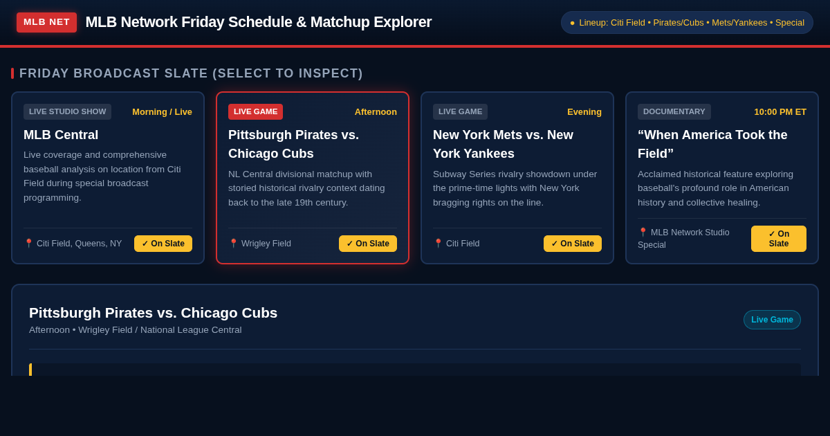 MLB Network Friday Schedule & Matchup Explorer preview