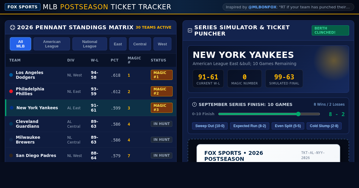 2026 MLB Postseason Ticket Tracker | FOX Sports Series Simulator preview