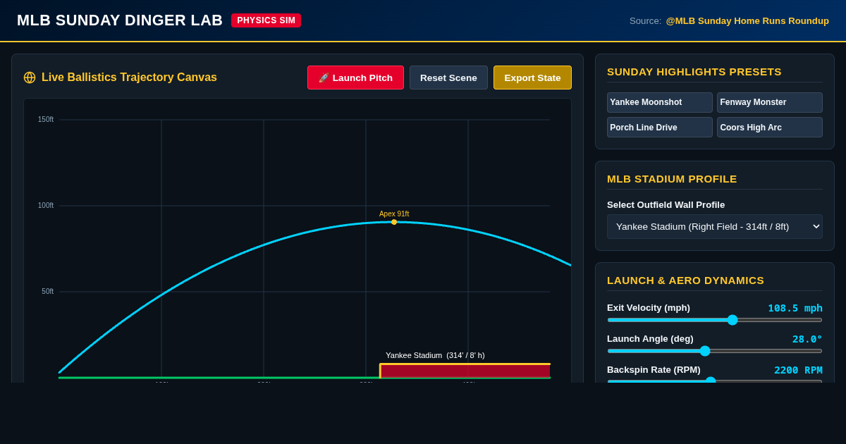 MLB Sunday Home Run Distance & Launch Physics Explorer preview