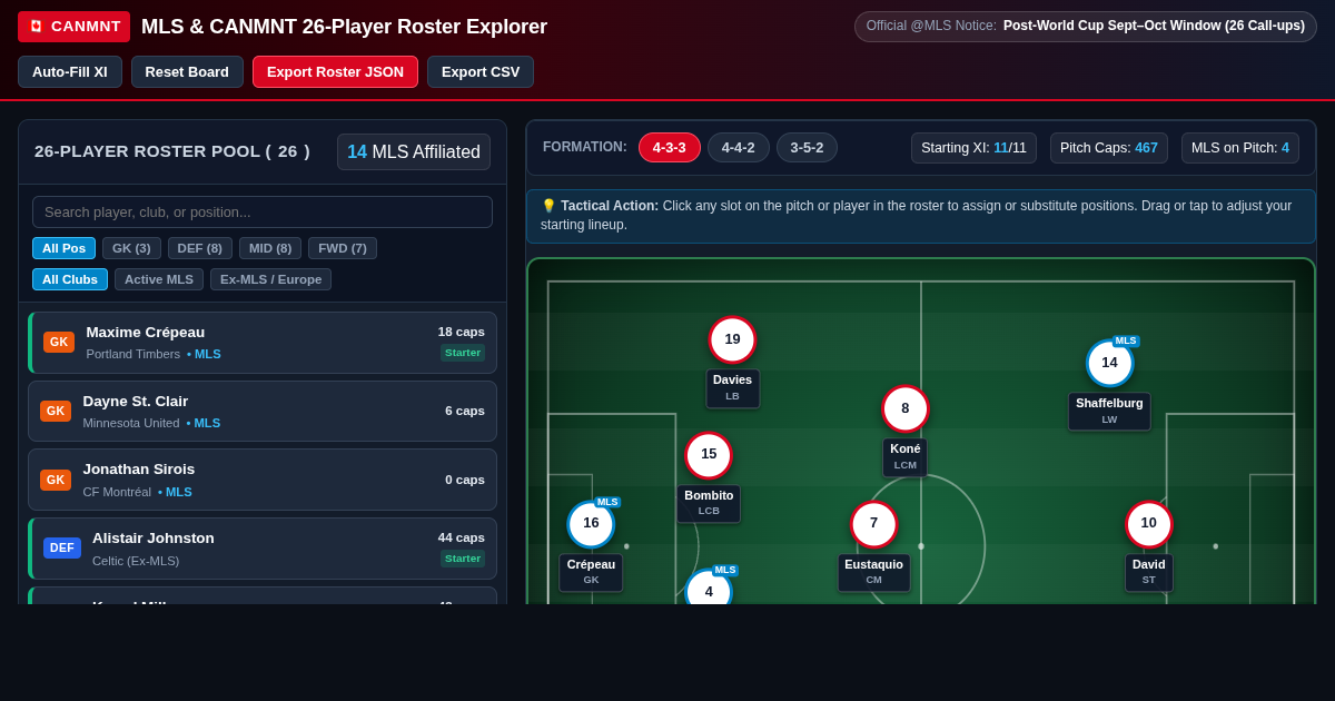 MLS & CANMNT 26-Player Roster Explorer & Tactical Planner preview