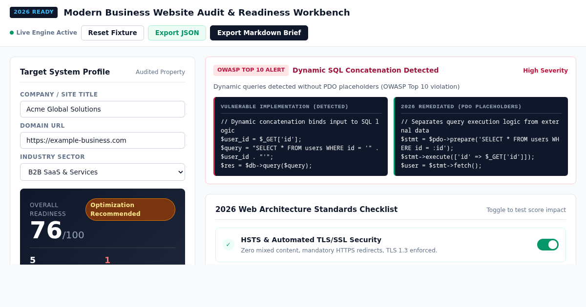 Modern Business Website Audit & Readiness Workbench preview