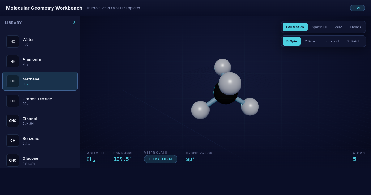 Molecular Geometry Workbench — Interactive 3D VSEPR Explorer preview