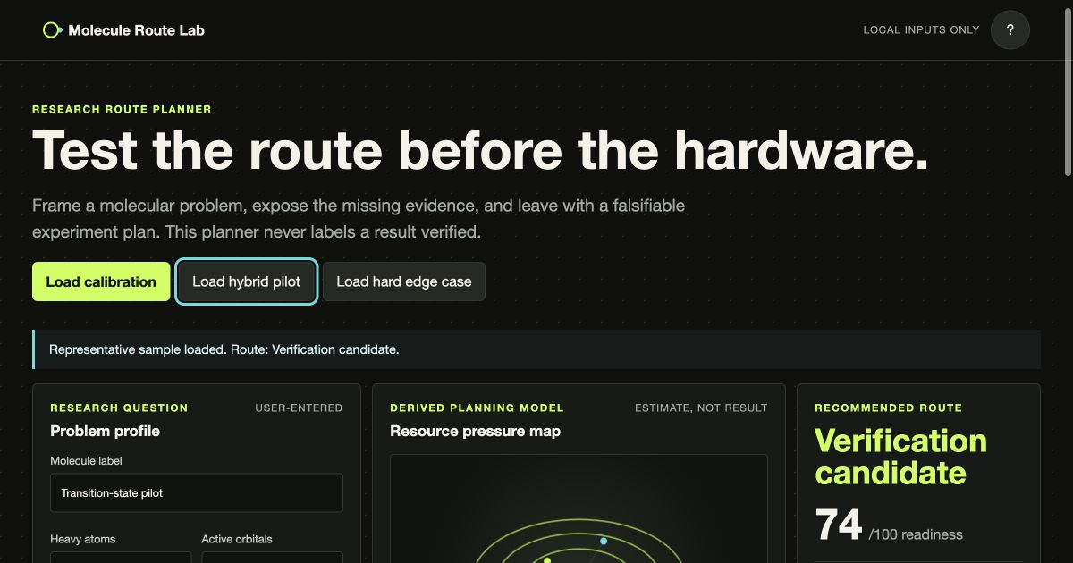 Molecule Route Lab | Plan before scarce hardware preview