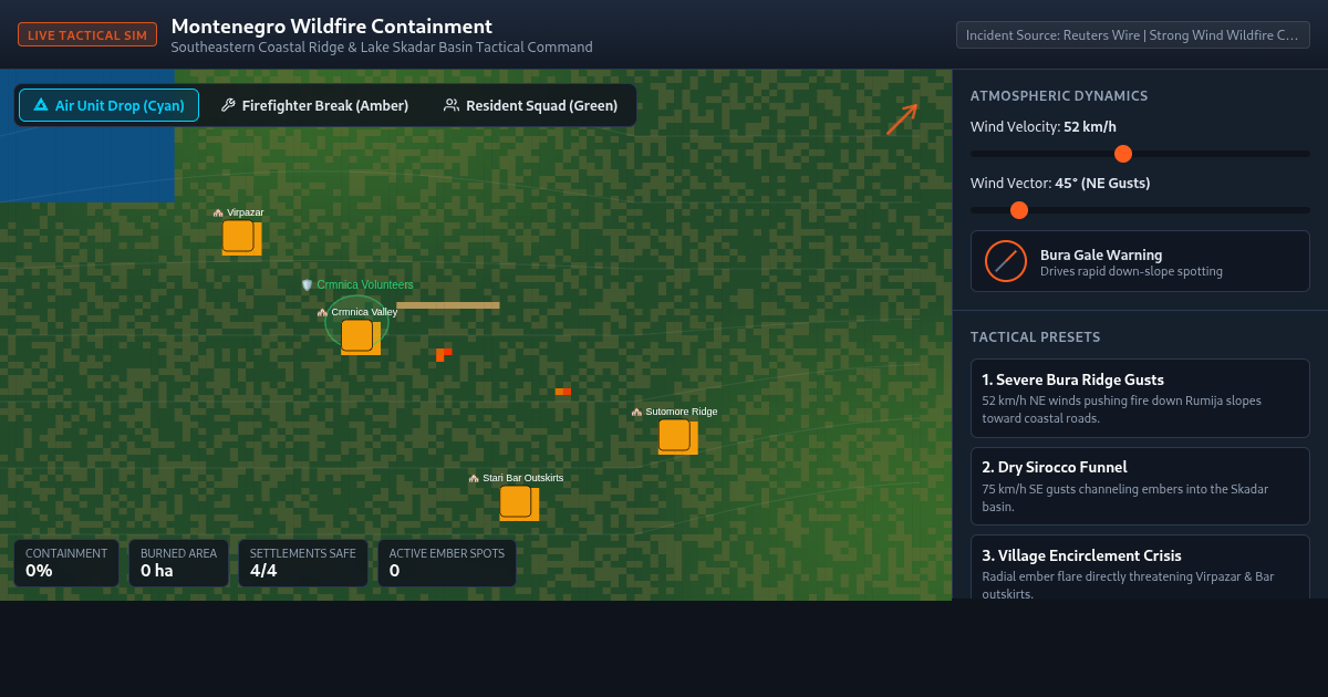 Montenegro Wildfire Containment Simulator preview