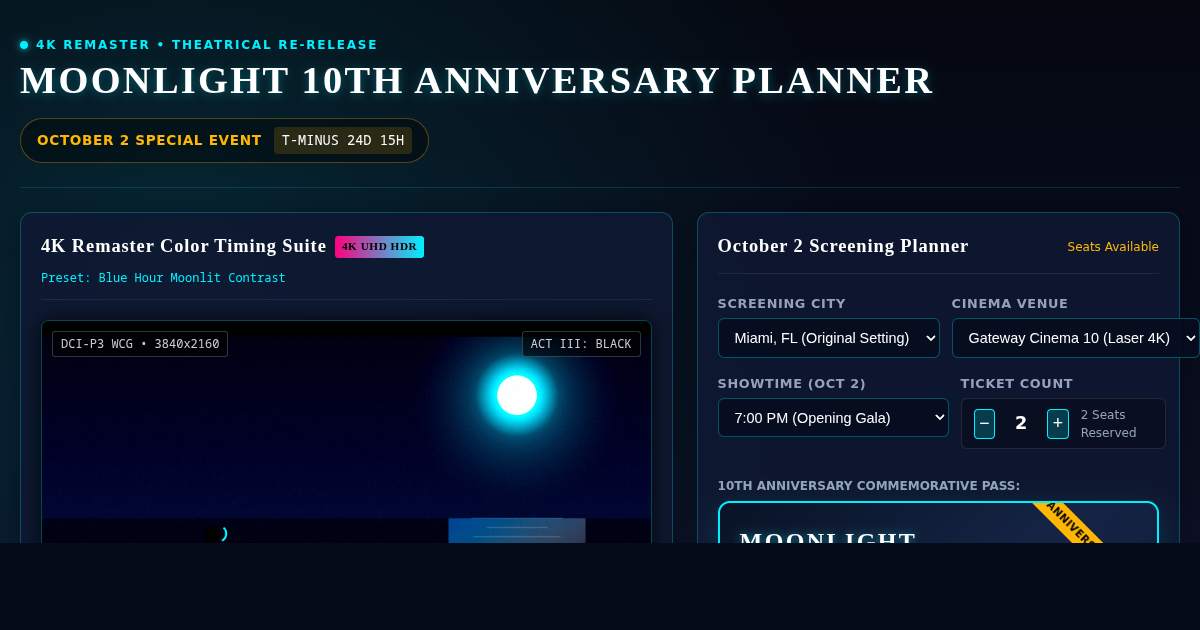Moonlight 10th Anniversary Theatrical Re-Release & 4K Remaster Planner preview