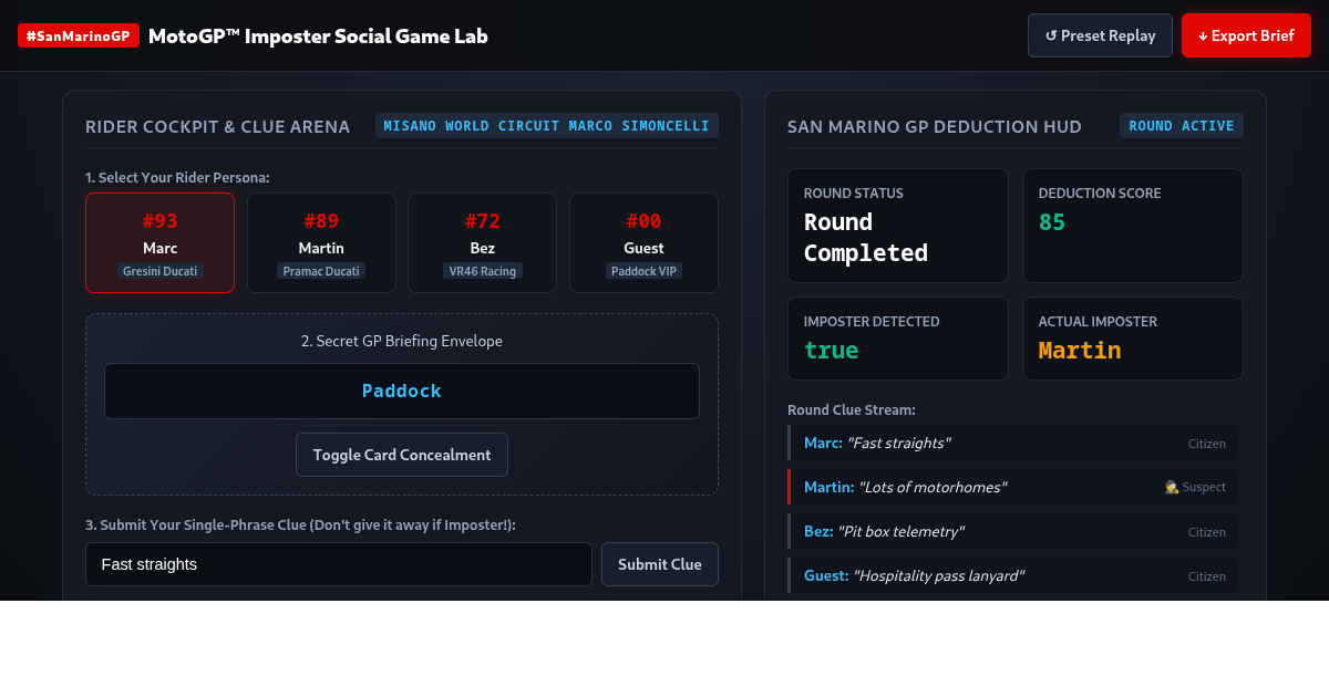 MotoGP Imposter Social Game Lab preview