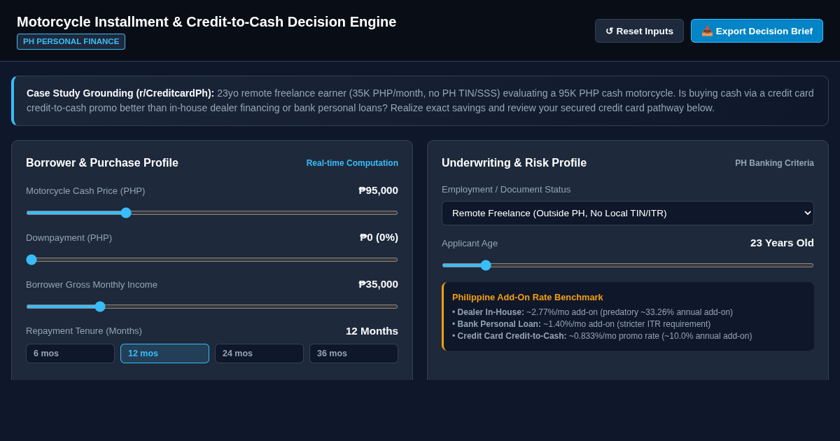 Motorcycle Installment & Credit-to-Cash Decision Engine preview