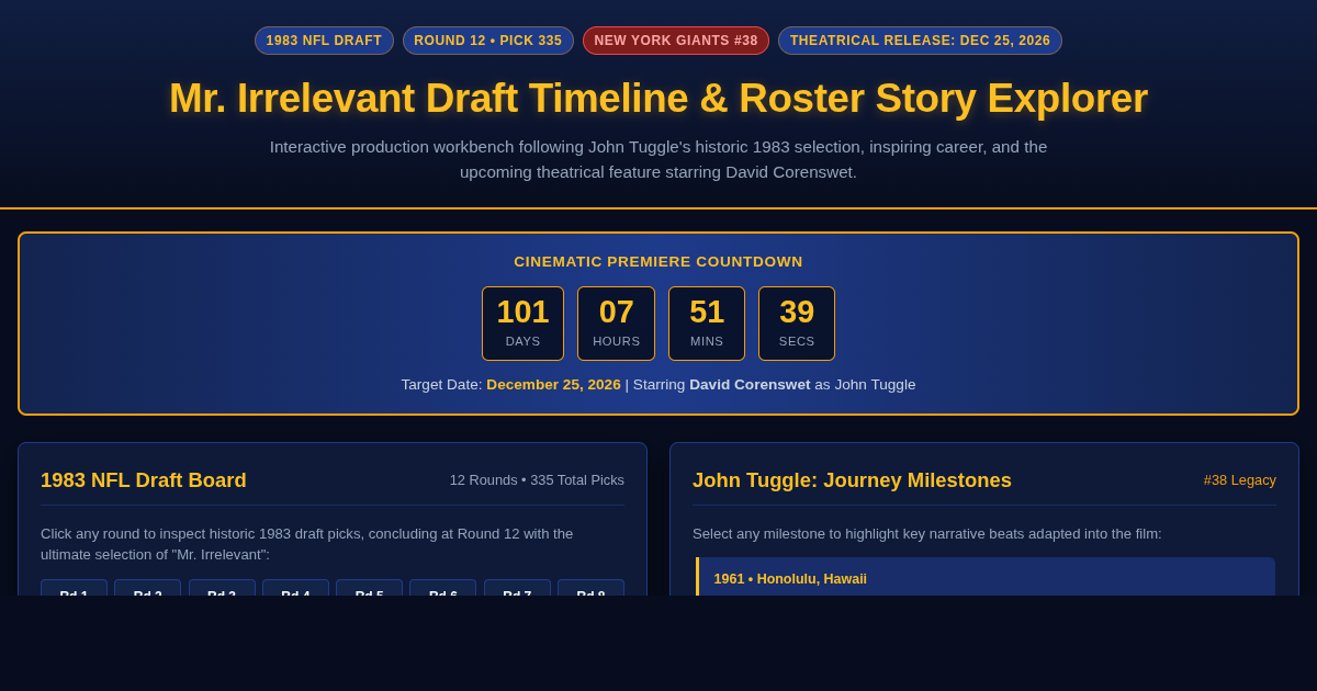 Mr. Irrelevant Draft Timeline & Roster Story Explorer preview