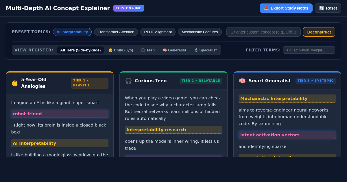 Multi-Depth AI Concept Explainer | ELI5 Progressive Learning preview