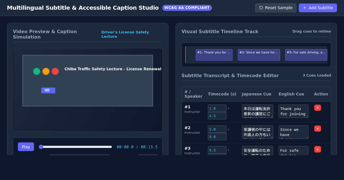 Multilingual Subtitle & Accessible Caption Studio preview